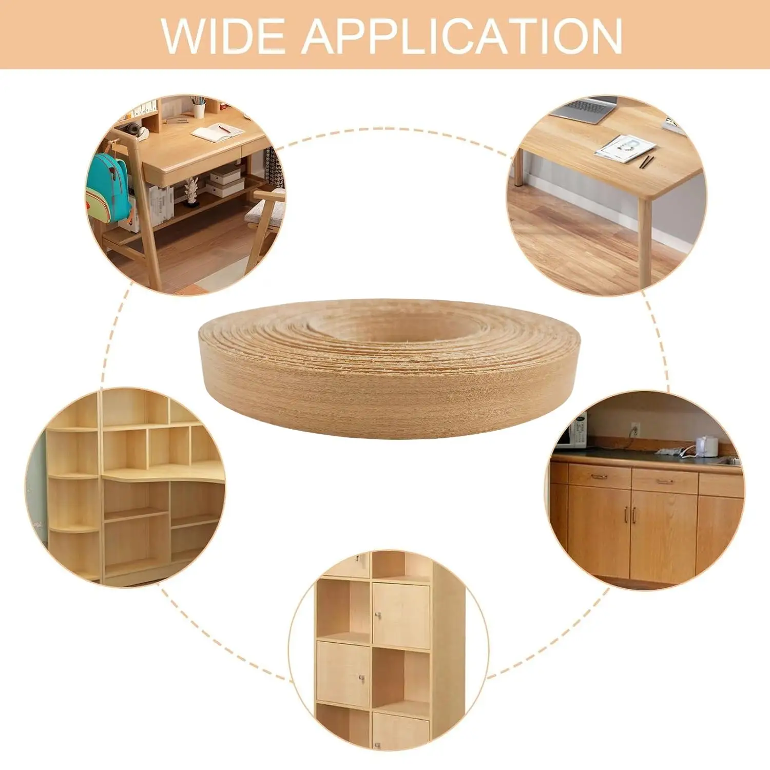 Pre-glued Maple Birch Oak Pine Walnut Cherry Ash Acacia Wood Edge Banding Strip Iron on Veneer Edging Trim for Furniture Repair furniture edging tape,decorative edge strip,wood veneer