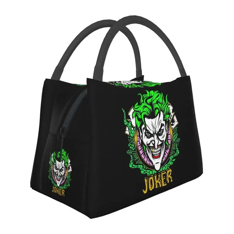 

Изолированные сумки для обеда с логотипом из фильма Joker для женщин, многоразовый кулер клоуна, термальная коробка бенто для кемпинга на открытом воздухе, путешествий