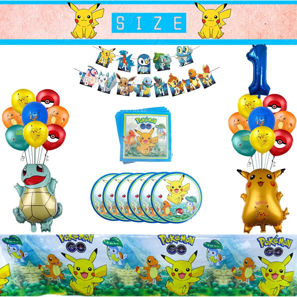 

Pokemon Birthday Party Decoration Set Blue Theme Pikachu Squirrel Balloon Cup Napkin Plate Number 1-9 FoilBalloon Kids Anniversa