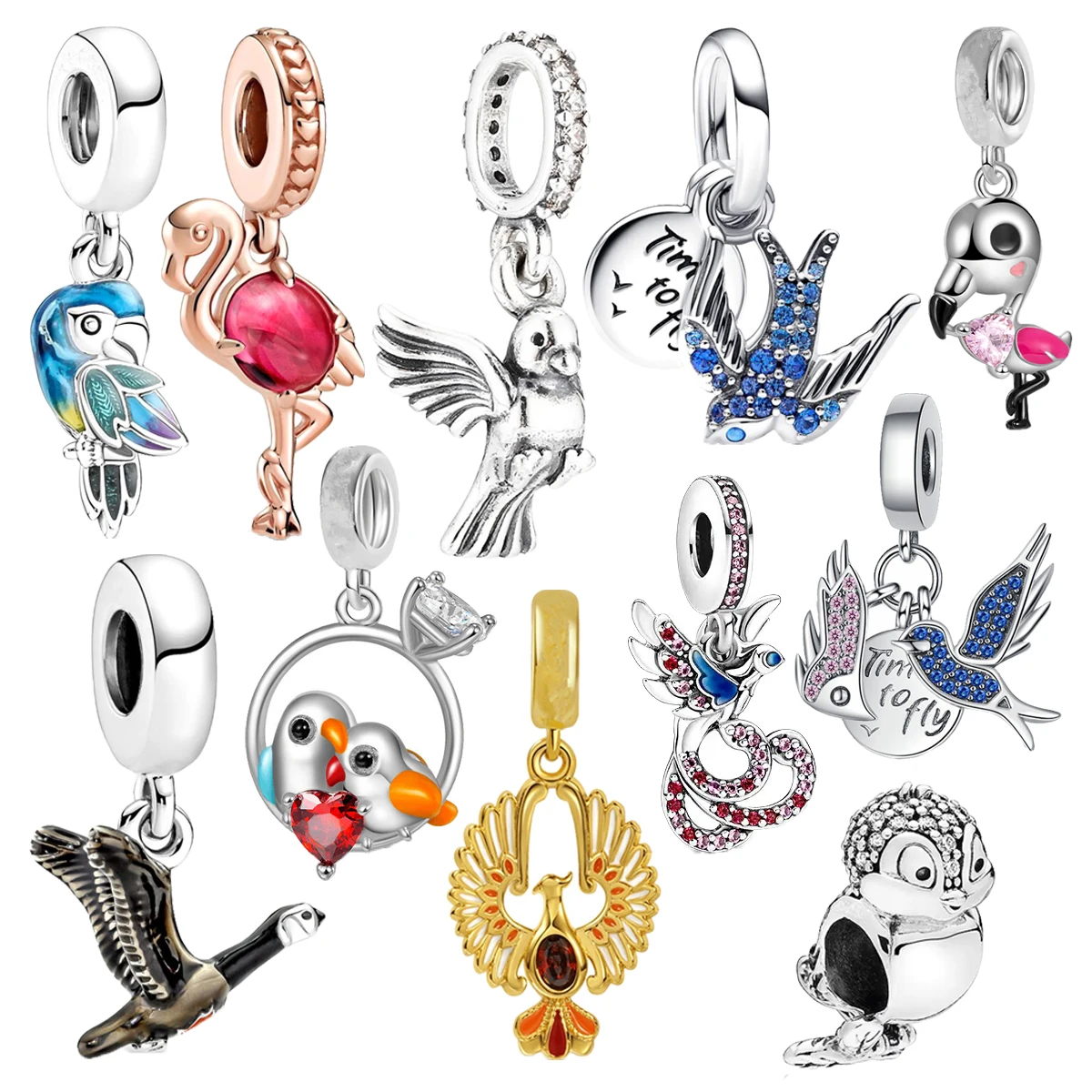 Charm Jewelry Beads Charms Animal Charm Jewelry Silver Charm Bracelet Parrot Flamingo Wild Goose Pendant Charms Beads Women DIY Gift Fit 925 Sterling Silver Bracelet