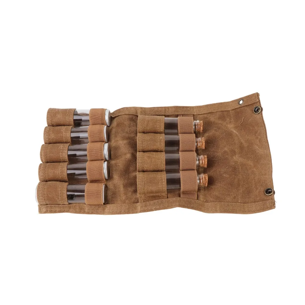9 Pcs 내구성 캔버스 휴대용 향신료 가방 미니 튜브 다목적 향신료 용기 캠핑 향신료 키트 캠핑 요리