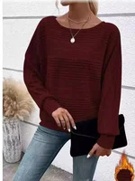 Autumn/Winter New Comfortable Casual Solid Color Sweaters Long Sleeve Round Collar Splicing Head Pullover 2024 Loose Female Tops - Image 4