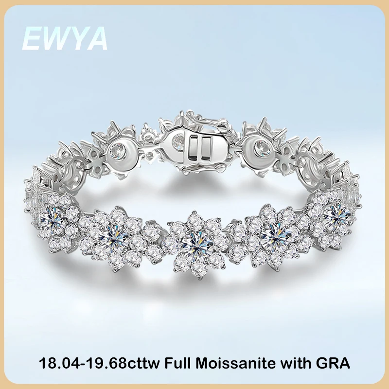EWYA Luxury D Color 18 7 20 4cttw Sunflower Full Moissanite Tennis Bracelet For Women S925