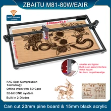 

ZBAITU M81 Large Area 81*46cm Laser Engraver, Wood Cutting Machine, DIY Logo Remark with 80W Laser Head Air Bump Aassisted