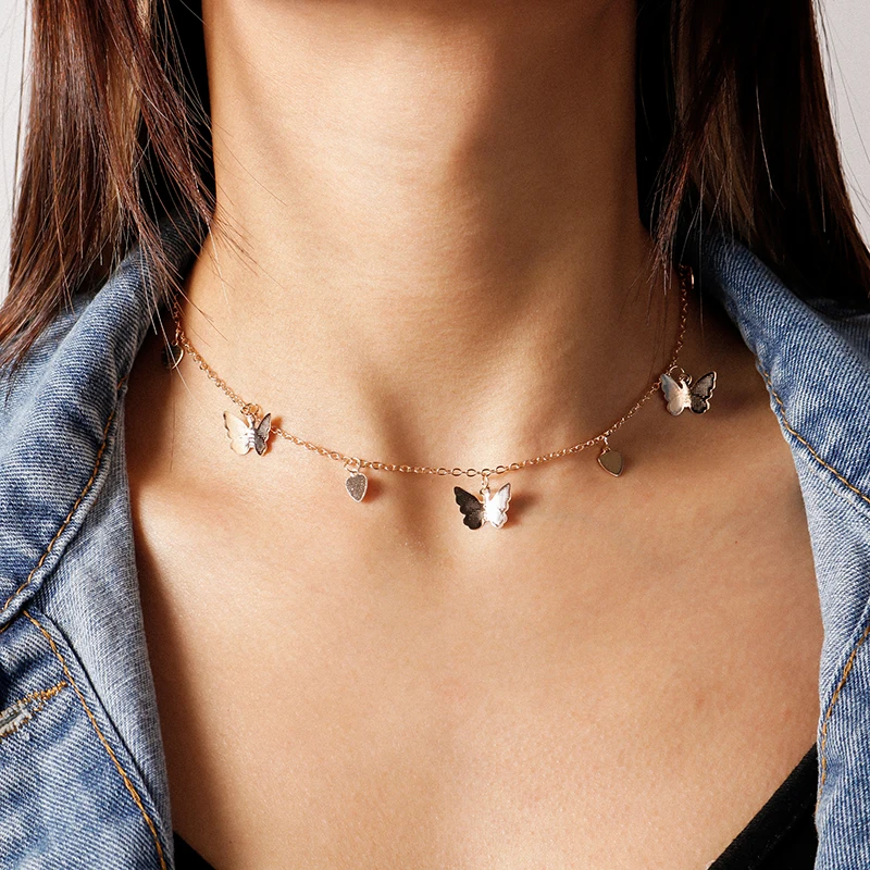 Aihua Nette Kleine Schmetterling Choker Halskette Für Frauen Gold Farbe Schmetterling Hals Kragen Kurze Ketten Glänzende Weibliche Schmuck – Detail 6
