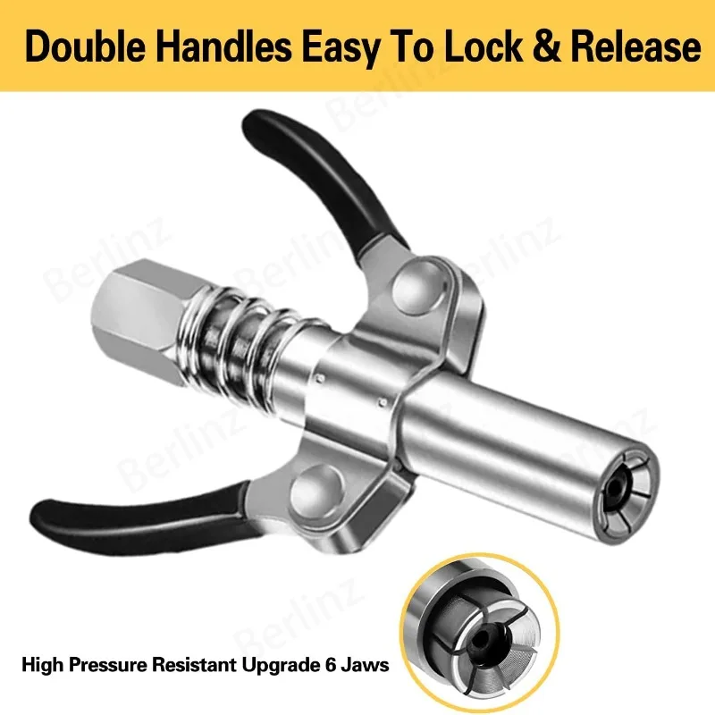 

Grease Gun Coupler 12000 PSI Quick Release Grease Gun Coupler Strong locking coupler compatible with all 1/8" NPT fittings