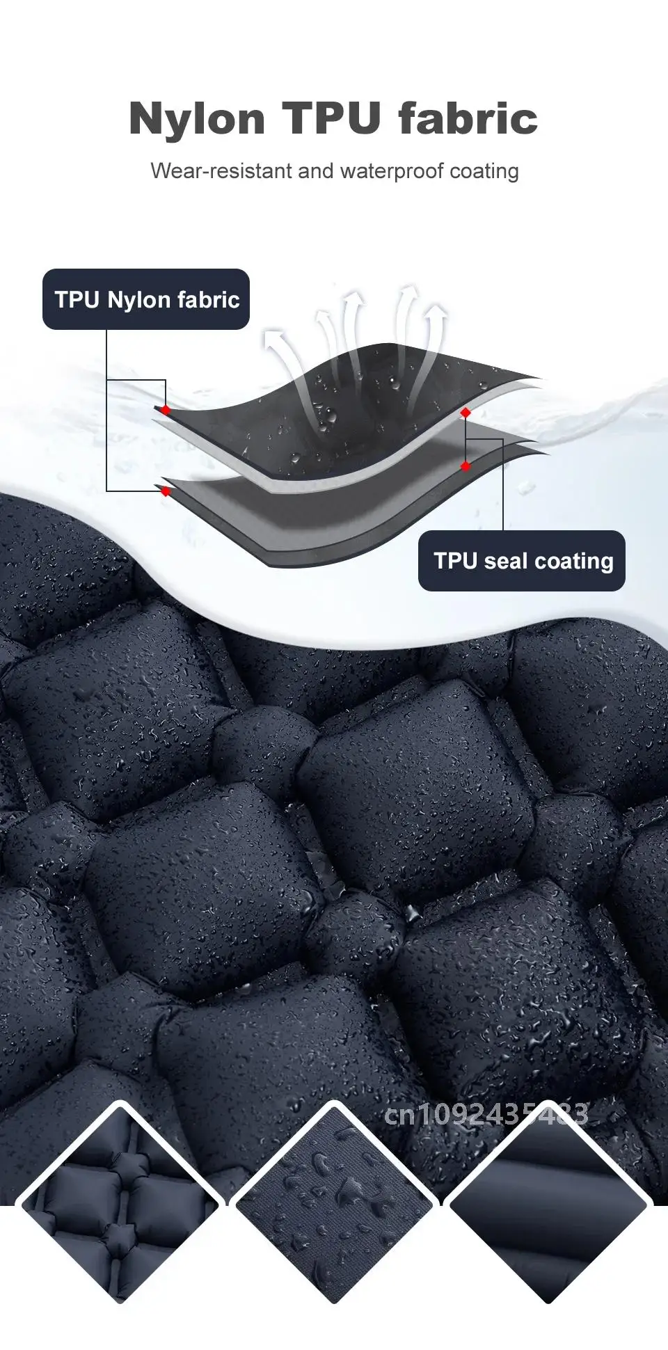 Description Picture 3 of itemPACOONE Outdoor Sleeping Pad Camping Inflatable Mattress Built-in Pump Ultralight Air Cushion Travel Mat With Headrest For Trave