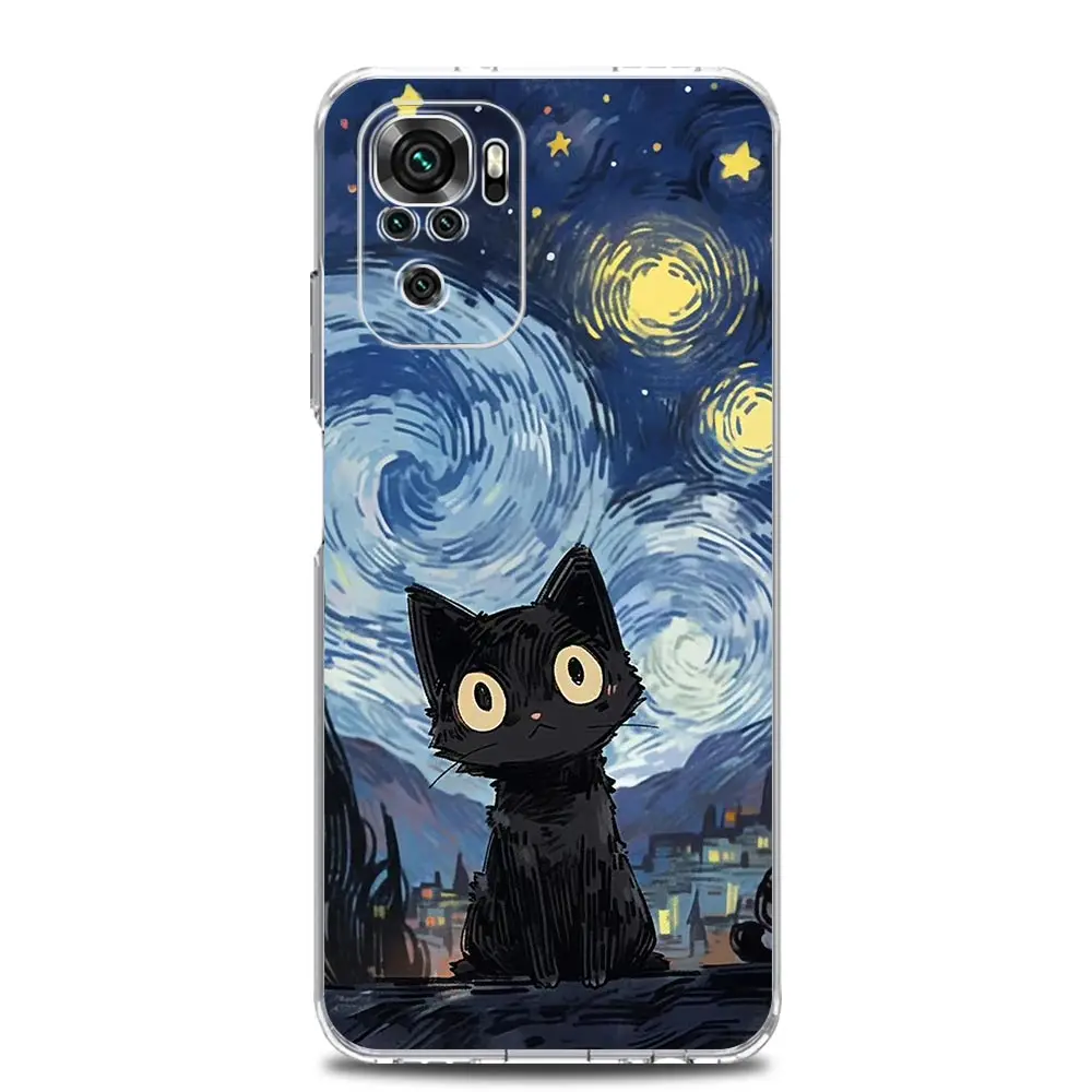 Artistic Black Cat Starry Night Phone Case Cover