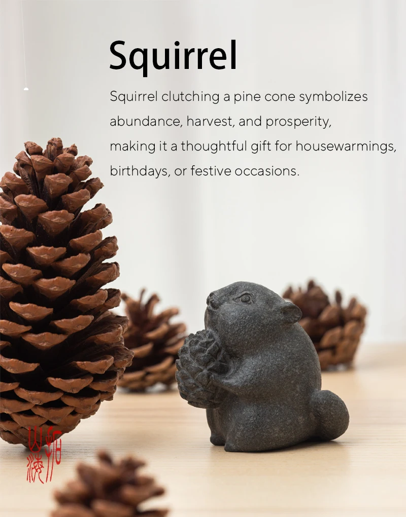 Eichhörnchen-Statue, handgeschnitzt, aus natürlichem Basalt, Räucherstäbchenhalter, Teehaustier, exquisites Tischornament, Heimdekoration, Premium-Geschenk – Detail 1