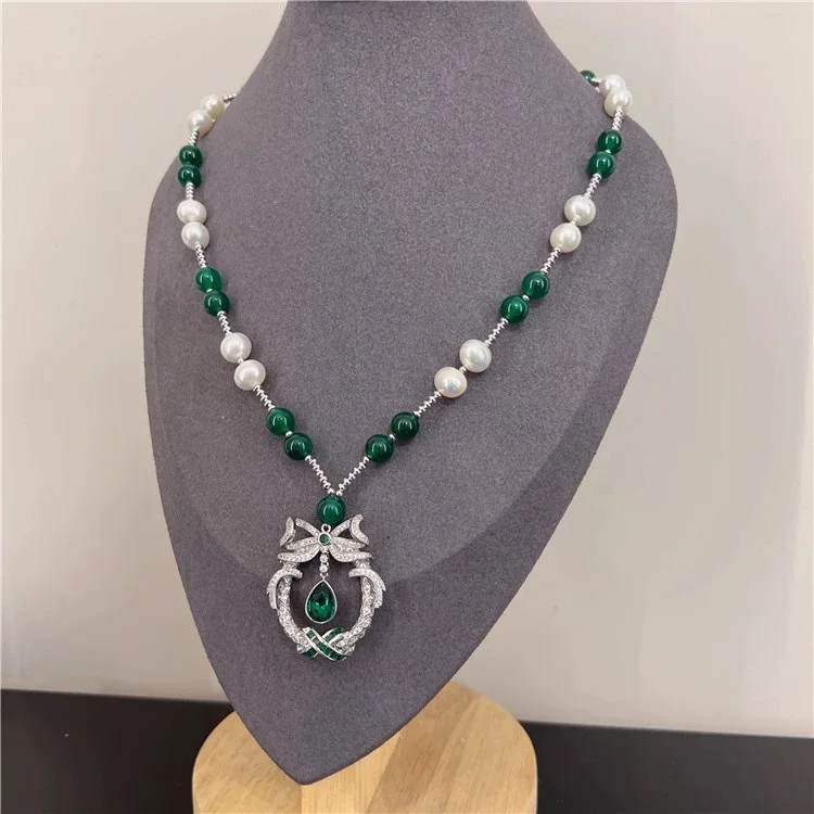 New Natural Freshwater Pearl Green Agate Necklace