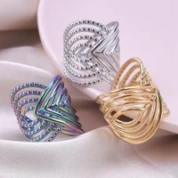 1/3Pcs Stainless Steel Geometric Hollow Wide Open Rings Trendy Exaggerated Finger Bijoux Anillos Jewelry 1
