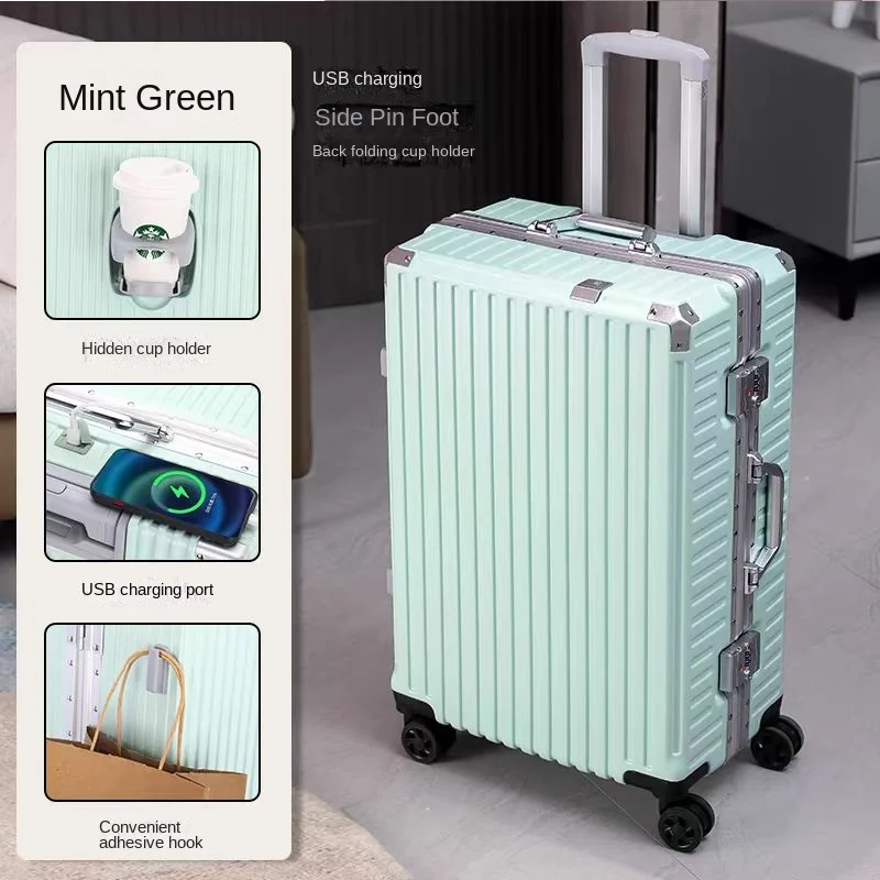 Hard Shell Suitcase With Usb Charging Port And Cup Holder_voghion.com
