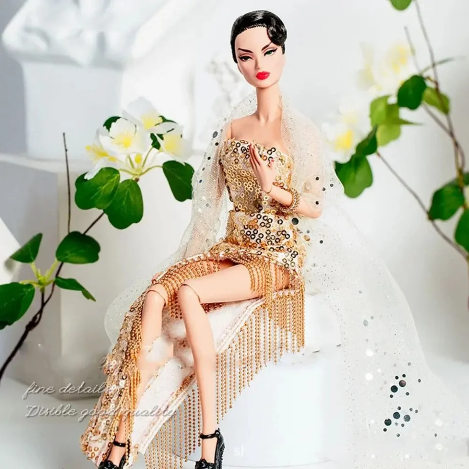 Neue Europäische Spitze Goldene Kleid Set DIY Mode Hochzeit Kleider 6 Stile Puppe Kleidung Zubehör für 30 cm BJD Puppe – Detail 4