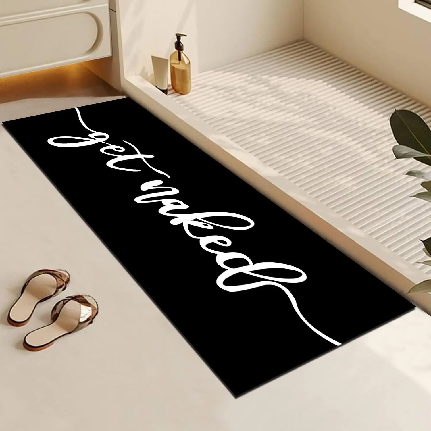 Schwarz und Weiß Get Naked Bad Anti-Rutsch-Bodenmatte Fußpolster Home Decor Flur Balkon Badezimmer Teppiche Duschraummatte