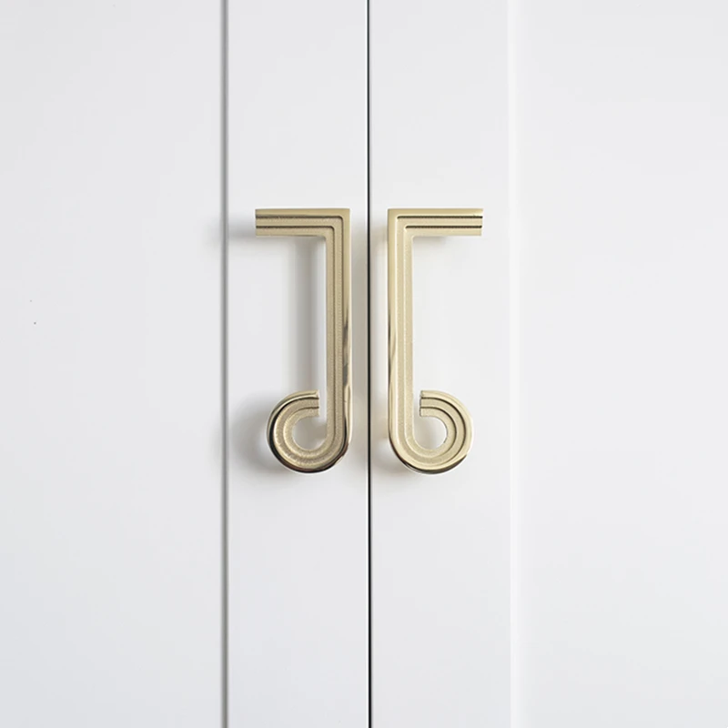 Furniture Bedroom Chrome Plated Musical Note Solid Brass Wardrobe Door Golden Handle Shoe Cabinet Drawer Double Hole Handle