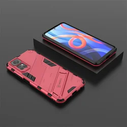 Armor Shockproof Phone Case with Magnetic Holder Stand - Enhanced Protection Back Cover for Redmi Note11 Global (Rose Red)
