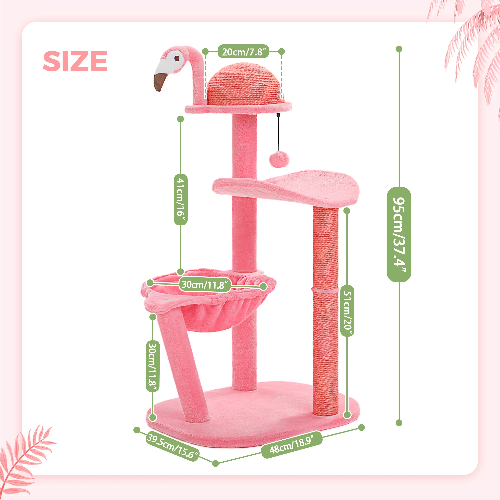 Cute Cat Tree Flamingo Pink Cat Tower with Sisal Scratching Posts