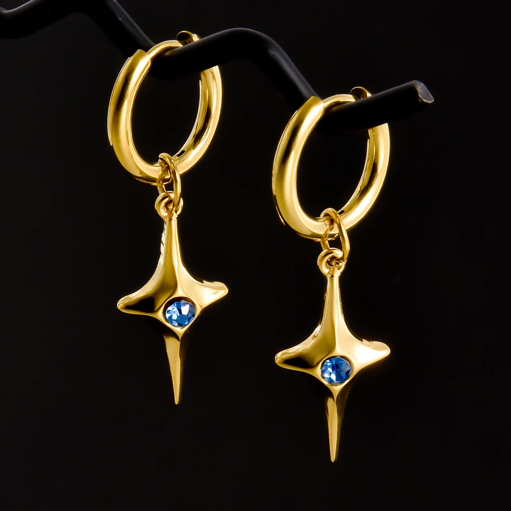 Goldene Exquisite Schwert Kreuz Stern Hoops Ohrring Mode Natürliche Shell Edelstahl Ohrringe Für Frauen Männer Zubehör Schmuck – Detail 3