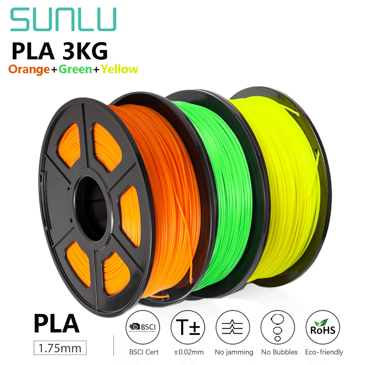 SUNLU PLA 3D Filament 1.75mm 1KG 3D Printing Refills For FDM Printer and 3d Pen100% No Bubble High Strength And Biodegradable