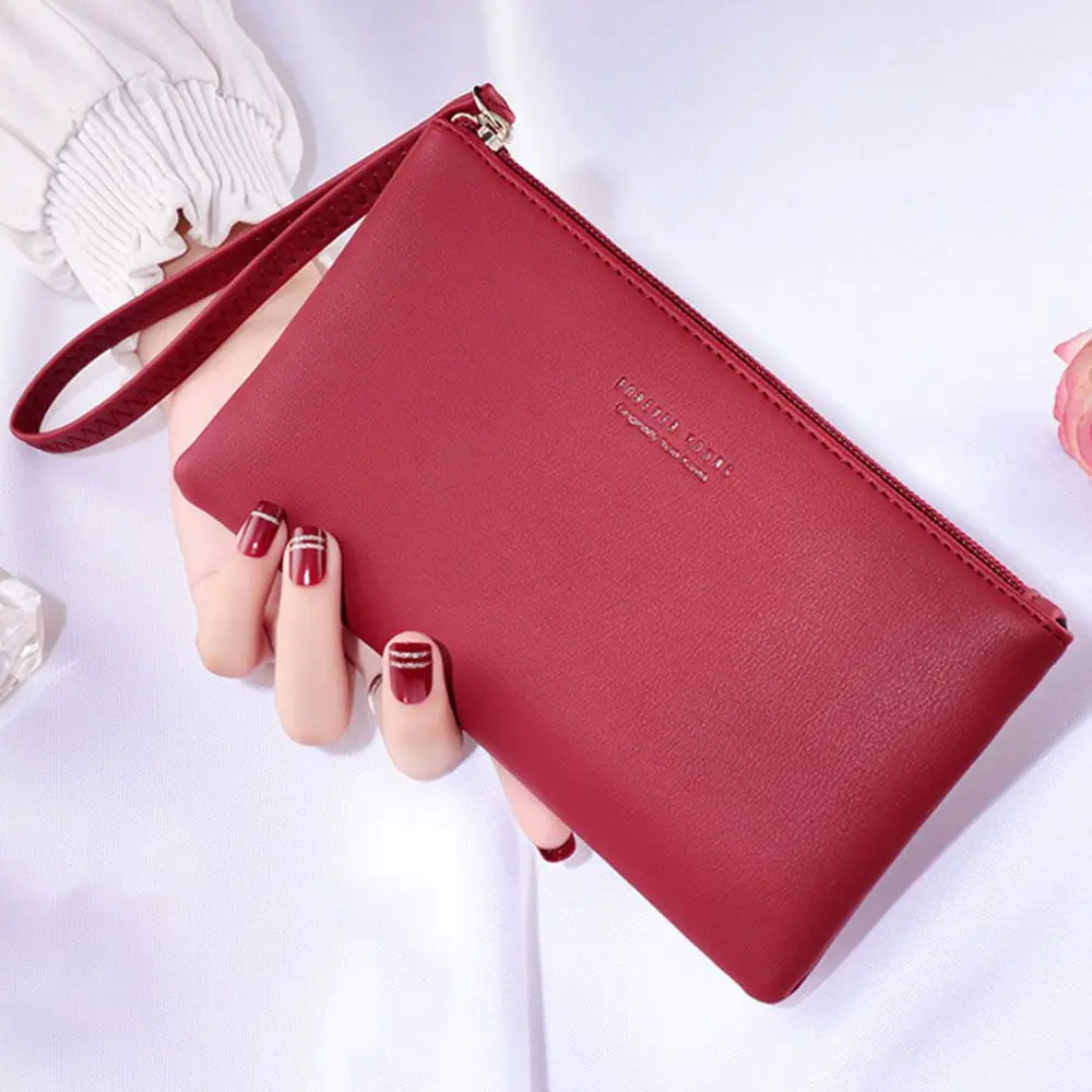 Women Zip PU Leather Pouches Coin Bag Wallet Long Purse