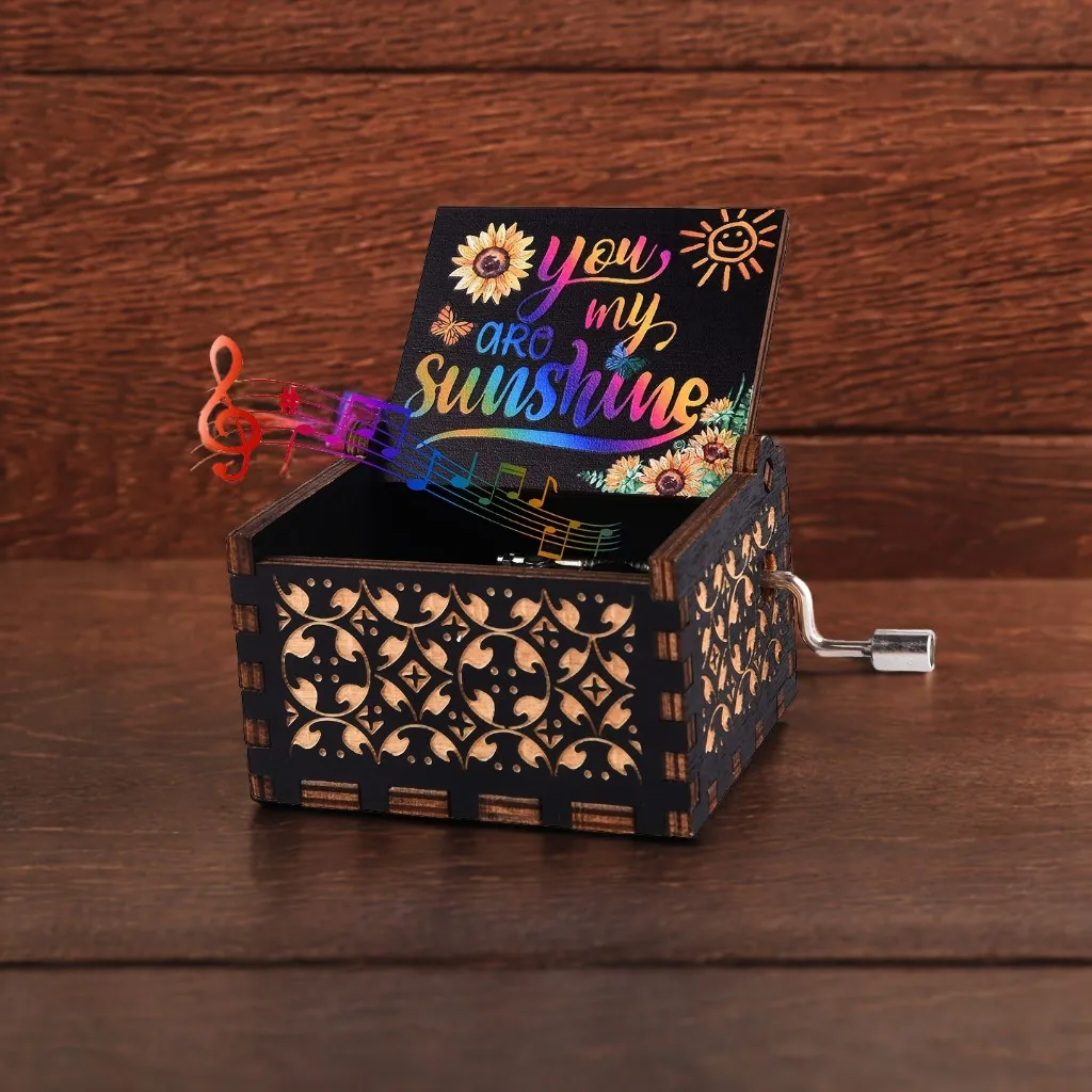 1pc Vintage Engraved Wood Music Box You Are My Sunshine Musical Box Gift For Daughter/Wife/Mother/Friends Mechanism music box