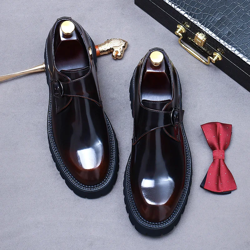 Italian Patent Leather Mens Dress Shoes Luxury Brand Handmade Fashion Platform Elegant Genuine Leather Wedding Oxfords Shoes Man