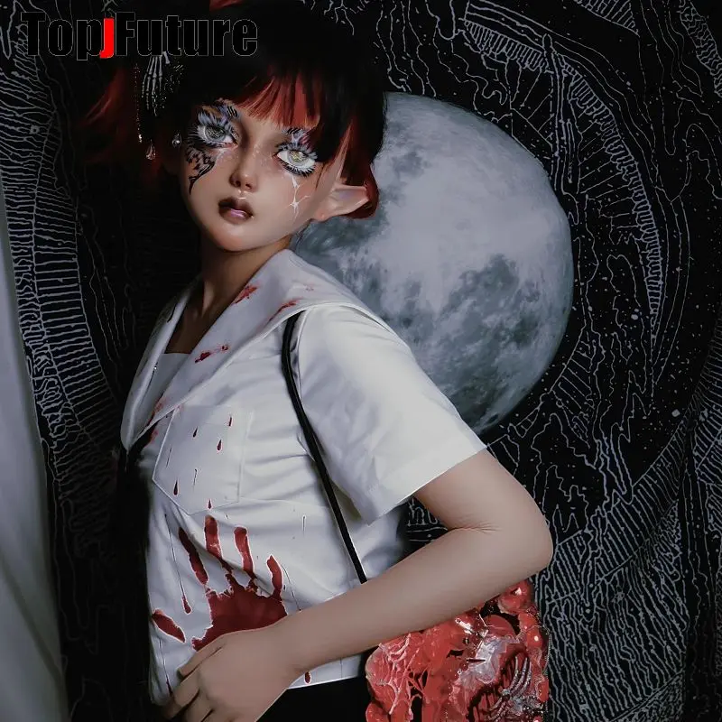 Women Y2K Bloody JK Orthodox Uniforms Hand-painted Gothic Punk Hurt Bad Sick Girl Lolita Japanese sailor suit JK uniform