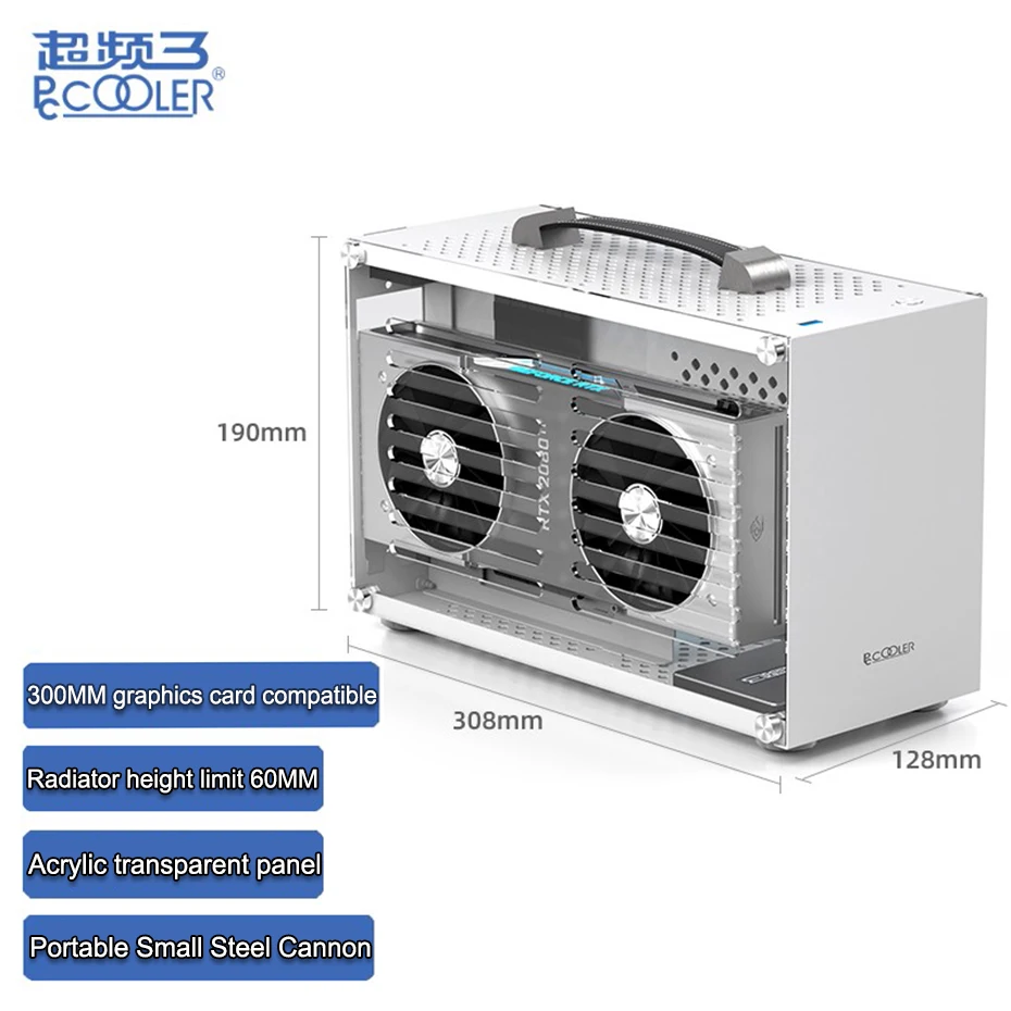Pccooler I100 Pc Computer Case Tutta La Valigia In Alluminio Portatile Mini Itx Chassis Supporta I7 11700 Rtx3080 Psu Htpc Pc Gaming Case