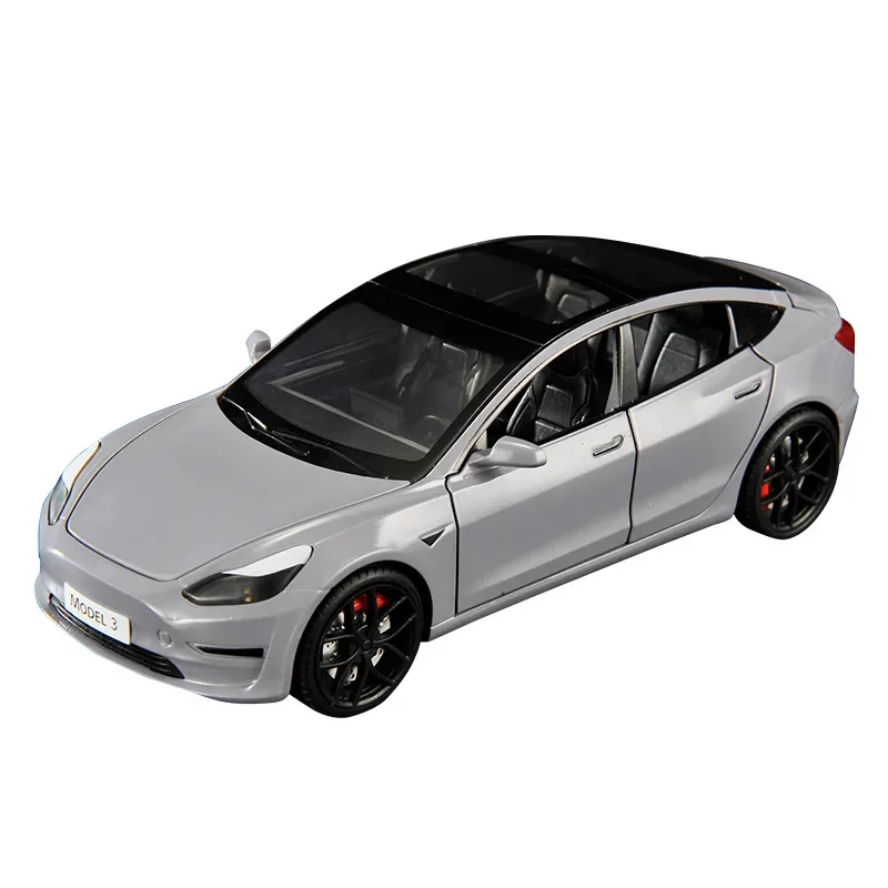 1:24 Tesla Model 3 MODEL X Roadster Tesla Model Y Alloy Toy Car Sound Light Pull Back Children Toy Collectible Birthday gift 5