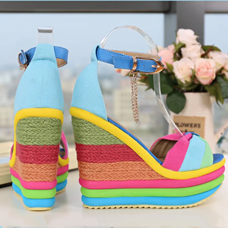 Wedges Sandals Women Bowknot Hemp Bottom Ankle Buckle Strap