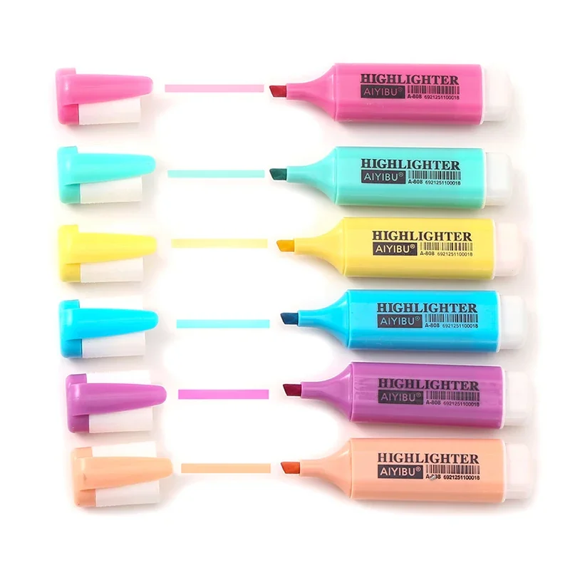 6 Color/Set Kawaii Oblique Highlighters Large Capacity Student Colored Matte Fluorescent Note PenThick Markers highlighter marker highlighter pen marker pen