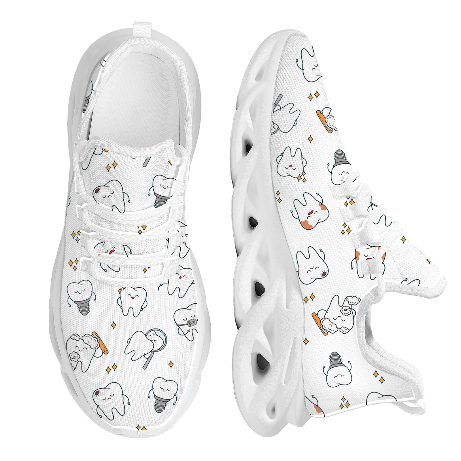 INSTANTARTS Lovely Teeth Cartoon Mesh Sneakers Comfort Air Cushion Platform Shoes for Women Shockproof Light Running Tennis 2023