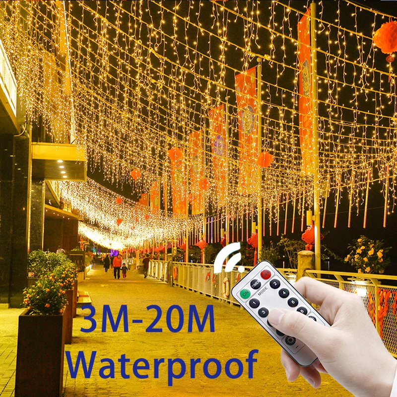 

Christmas Icicle Lights Outdoor LED Street Garland Curtain Fairy String Light 3-20M for Wedding Patio Party New Year Decoration