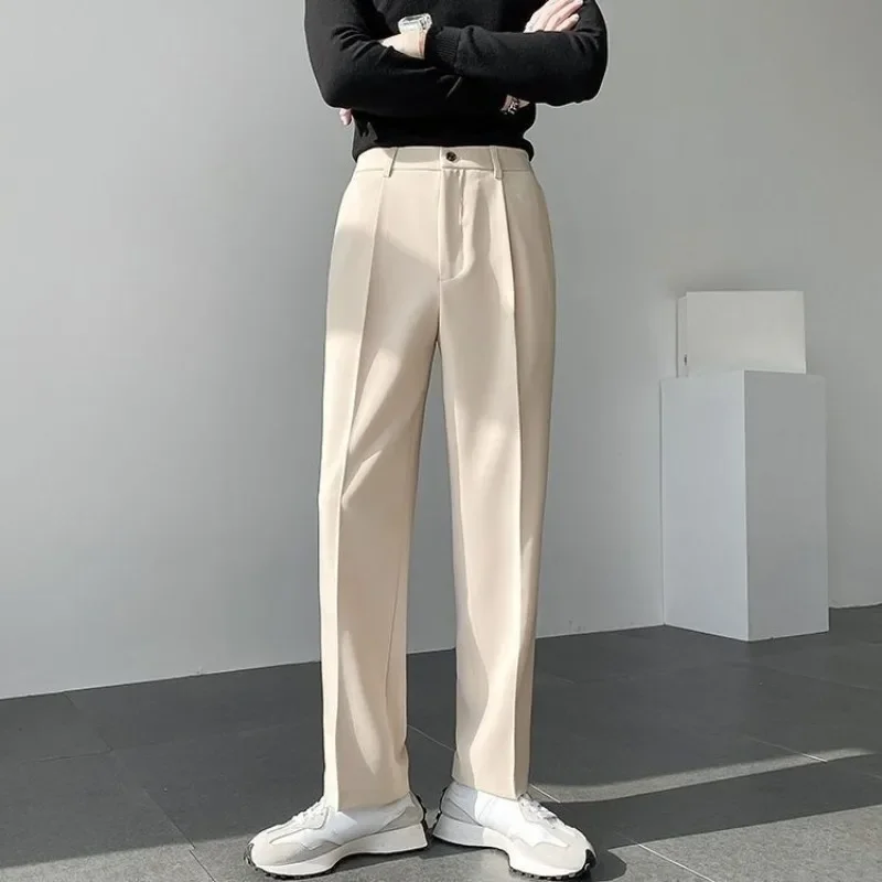 thumbnail image 1 of Pantalones de trabajo para hombre blancos, pantalones grises para hombre, oficina, elegantes, nuevos en sastrería, ropa de estilo coreano, reseñas de pantalones, muchos usan, 1 of 4