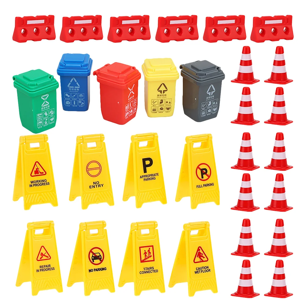 

Traffic Signs Toy Road Toys Mini Sign Street Kids Cones Can Trash Playset Construction Garbage Roadblock Miniature Cone Play