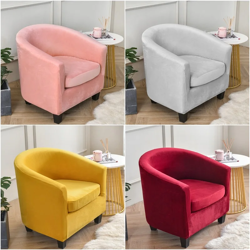 

Solid Color Velvet Tub Armchairs Covers Elastic Club Sofa Cover Coffee Bar Relax Single Sofa Slipcover with Seat Cushion Case