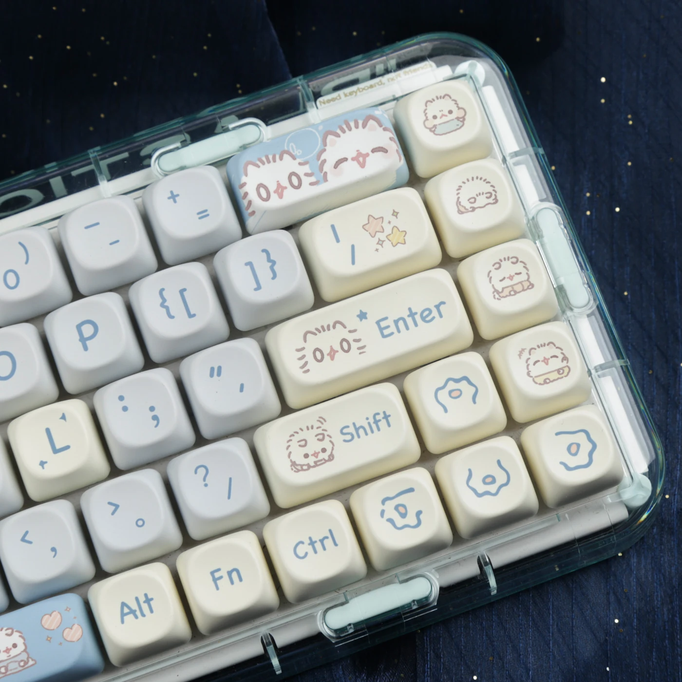 Teclado Mecânico Keycaps Grupo 5-sided Pintado Keycap Cereja mx Layout Ansi Moa Pbt Meow Tema Azul 5-sided Keys 144 Chaves - Imagem 3