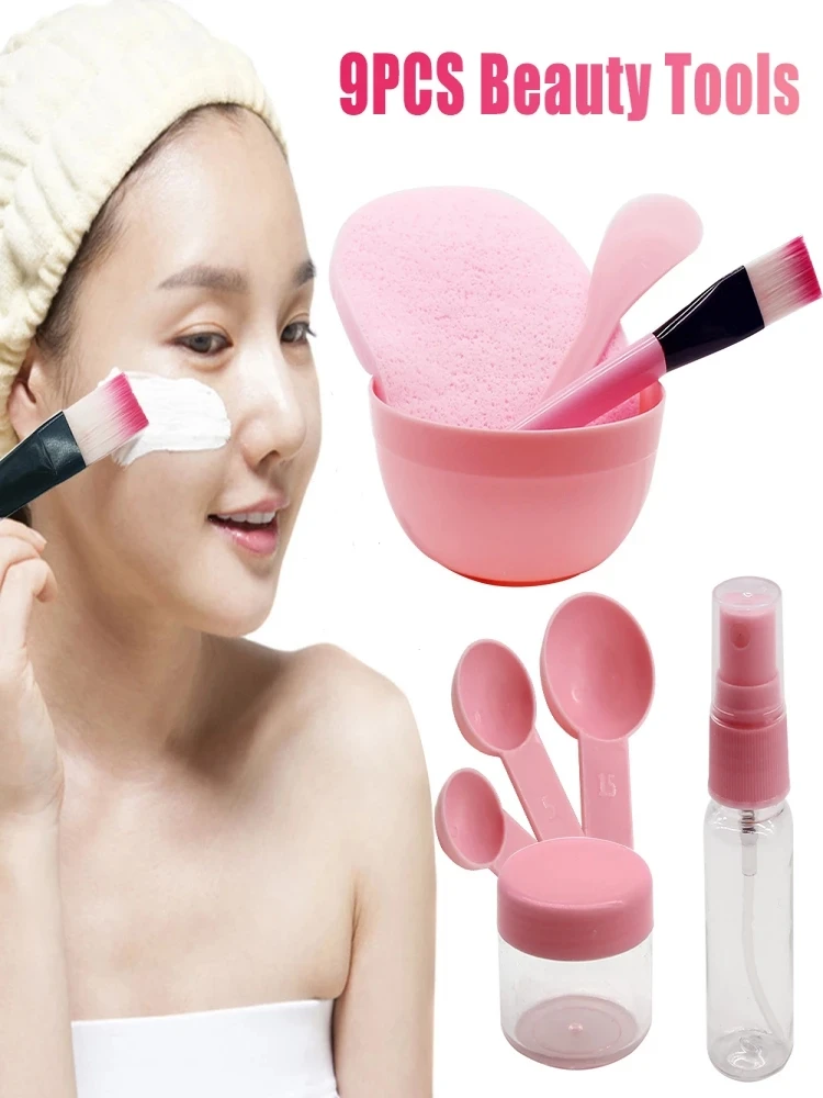 9Pcs/Set Women’s DIY Face Mask Mixing Bowl Set Mask Brush Mixing Stick Spoon Facial Skin Care Mask Tools Kit Beauty Supplies