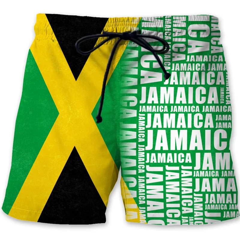 Jamaica 3D Printed Beach Shorts For Men Jamaican Flag Pattern Surf Board Shorts Summer Vacation Swim Trunks Quick Dry Ice Shorts 4