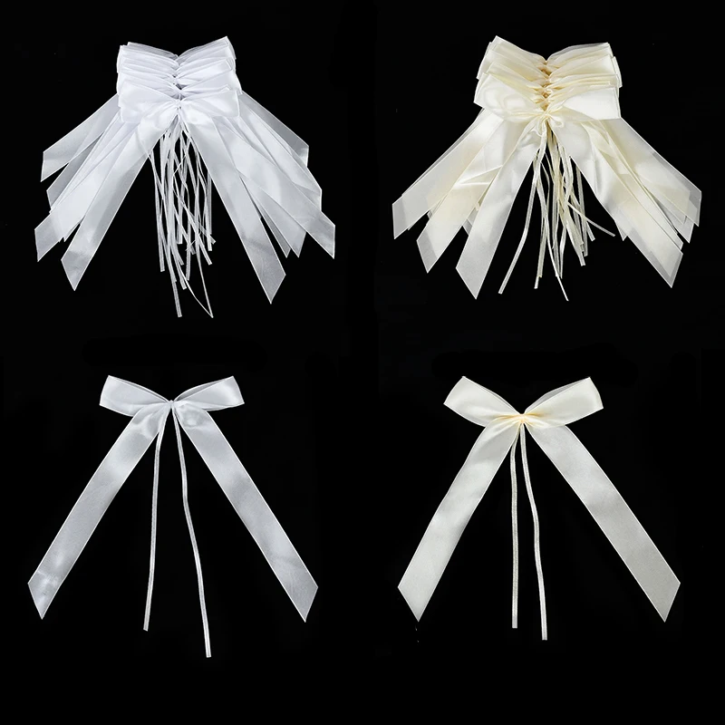 25/50 Stück weiße Champagner-Satin-Drehbänder-Schleifen, DIY-Bastelgeschenkverpackung, Hochzeitsauto-Dekoration, Bandschleifen für Hochzeitsfeier-Dekoration