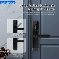 Fechadura inteligente prateada tuya, de alta qualidade, voz portuguesa, segura, fechadura eletrônica digital, aplicativo wi-fi, senha de impressão digital, desbloqueio rfid - Imagem 5