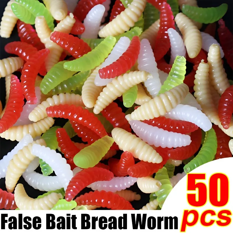 

Soft Bread Bug Fishing Lures 50pcs Lifelike Worm Soft Lure Earthworm Artificial Bait Outdoor Fishing Tools Fishing Baits