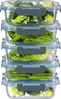 5-Pack 36 OZ Glass Storage Containers with Lids, Glass Meal Prep Containers Set, Airtight Lunch Containers with Lids, Microwave, 1