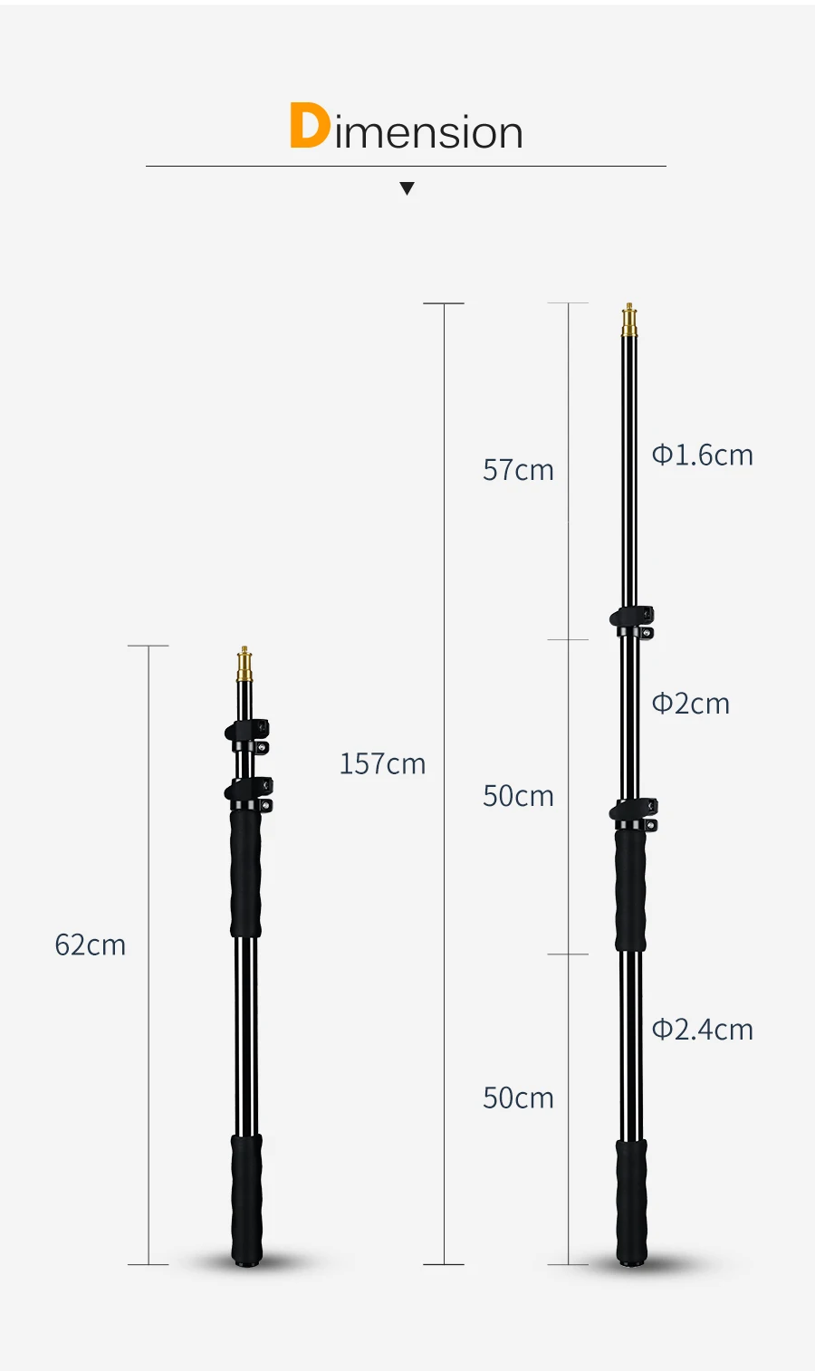 25.5"-62" / 62-157cm Extension Support Rod photography Flash Speedlite Stick Rod
