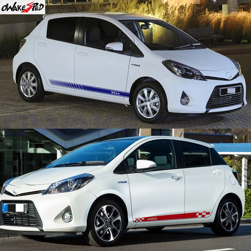 2pcs/lot Racing Sport Stripes For Toyota Vitz Yaris Sedan Hatchback Car Door Side Skirt Stickers