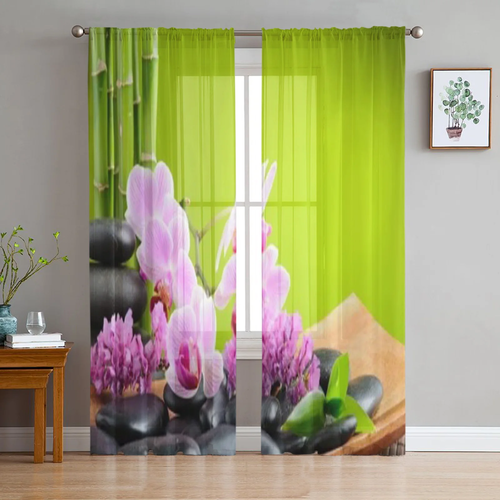 

Zen Stones And Orchid Sheer Curtains For Living Room Modern Fashion Valance Curtains For Kitchen Tulle Curtains