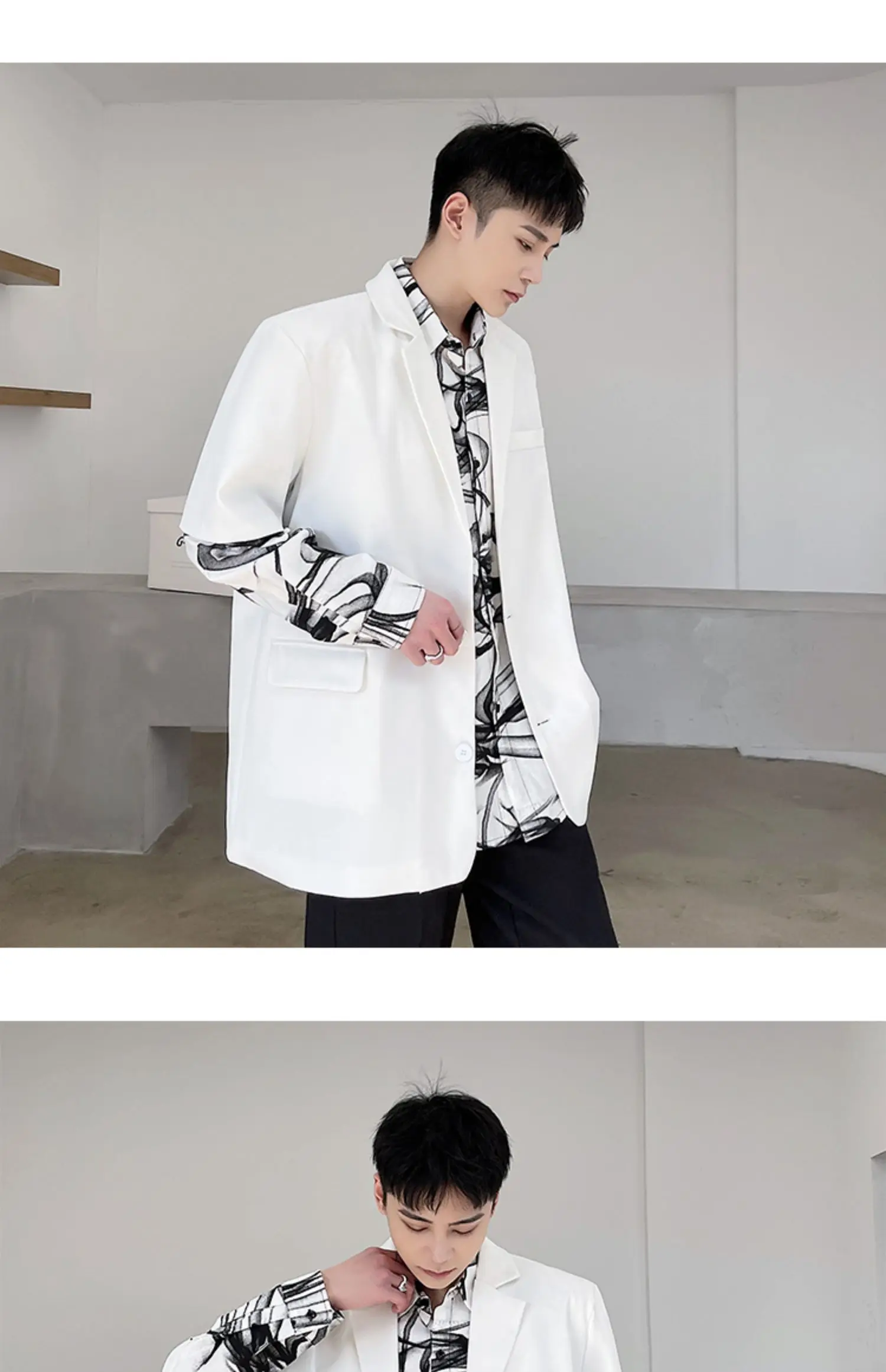 Description Picture 5 of itemLUZHEN Metal Chain Splicing Design Short Sleeve Blazer Coat Men's Original Personality High Street Stylish Male Outwear LZ3764