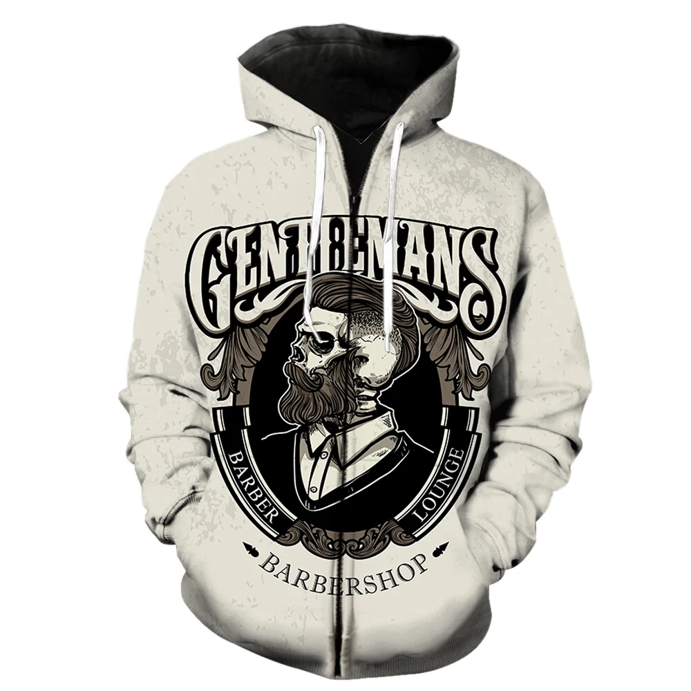 

Cartoon Skull Barber Men's Zipper Hoodie Streetwear Hip Hop 3D Print Long Sleeve Funny Casual Tops Teens 2022 Hot Sale Fashion