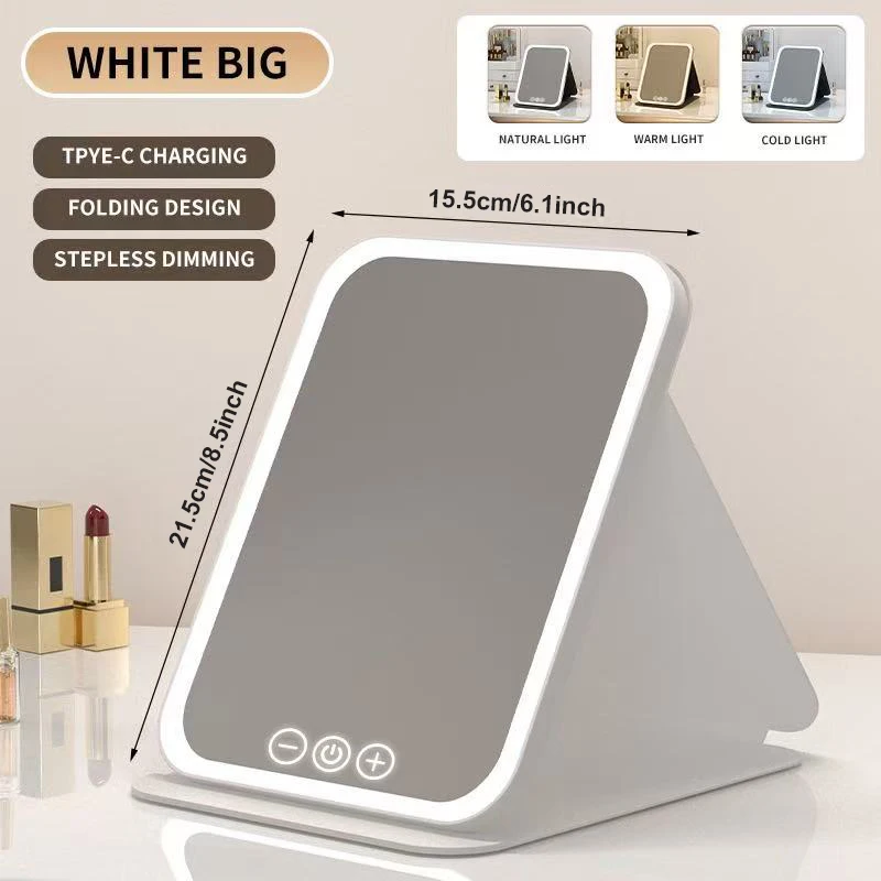 Portable LED Vanity Mirror with Adjustable Brightness and USB Charging | Foldable Travel and Home Essential