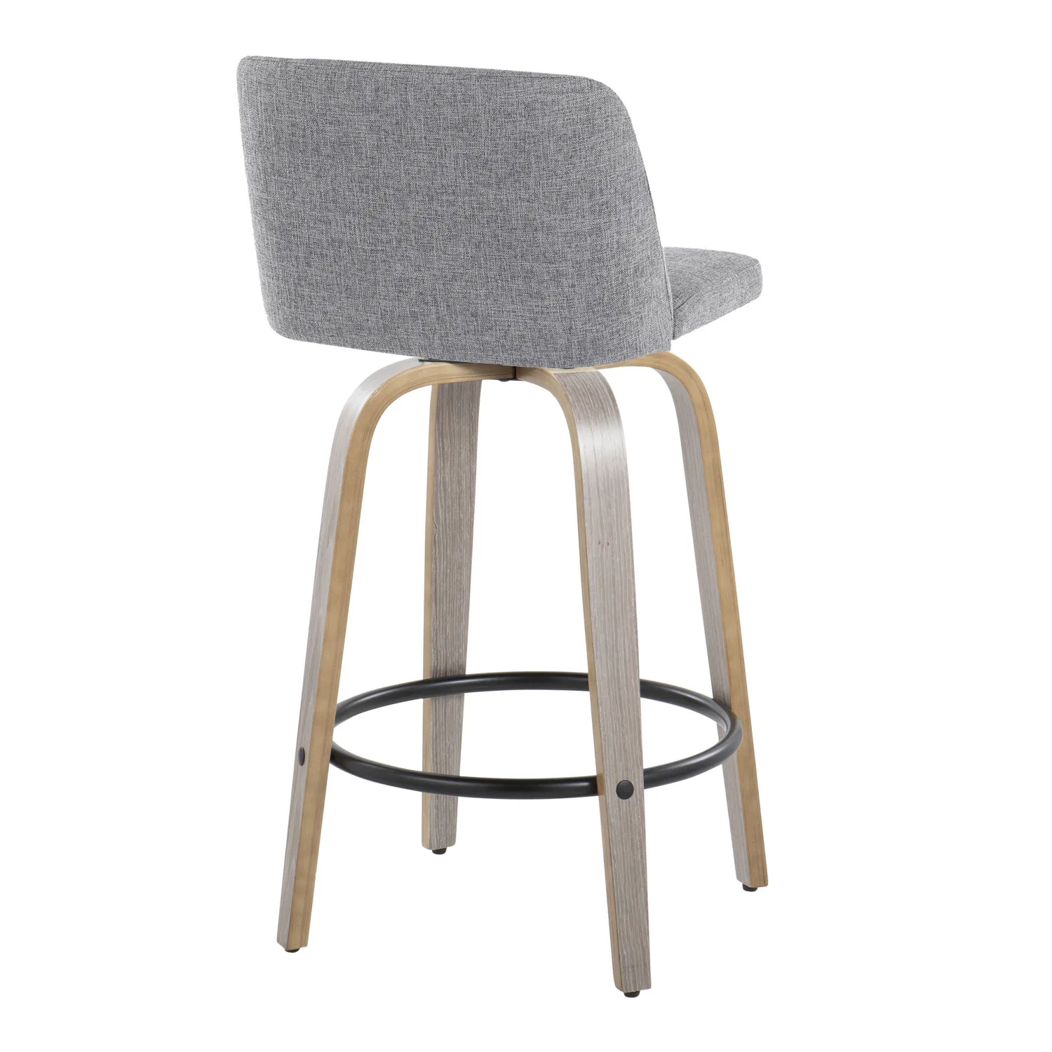 Toriano 26" Contemporary Fixed-Height Counter Stool with Swivel in Light Grey Wood and Grey Fabric with Round Black Metal Footre 4